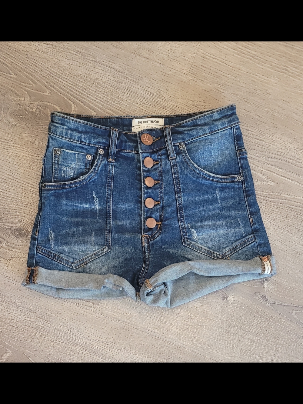 One Teaspoon Blue High-Rise Rolled Hem Button Up Jean Shorts Size 27